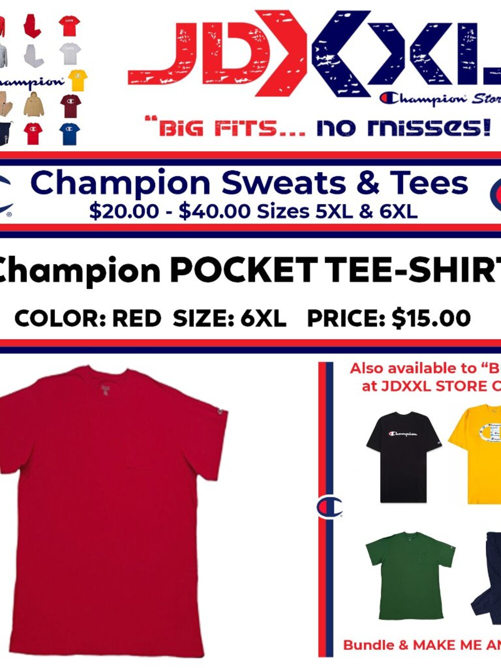 Big & Tall Champion Pocket T Shirt 6XL RED